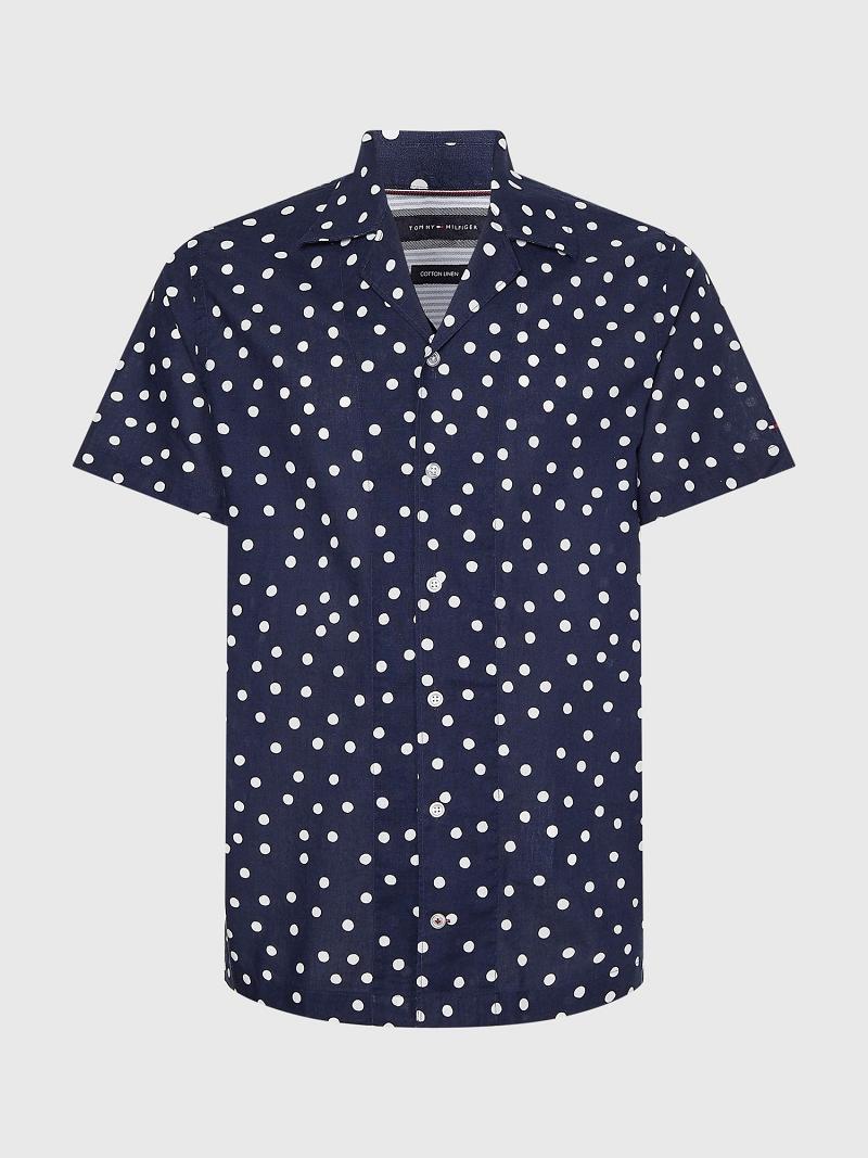 Férfi Tommy Hilfiger Regular fit chambray dot print Ingek Sötétkék Fehér | HU 1051WNB